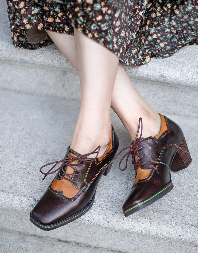 Spring Lace-up Vintage Chunky Heels 36-42