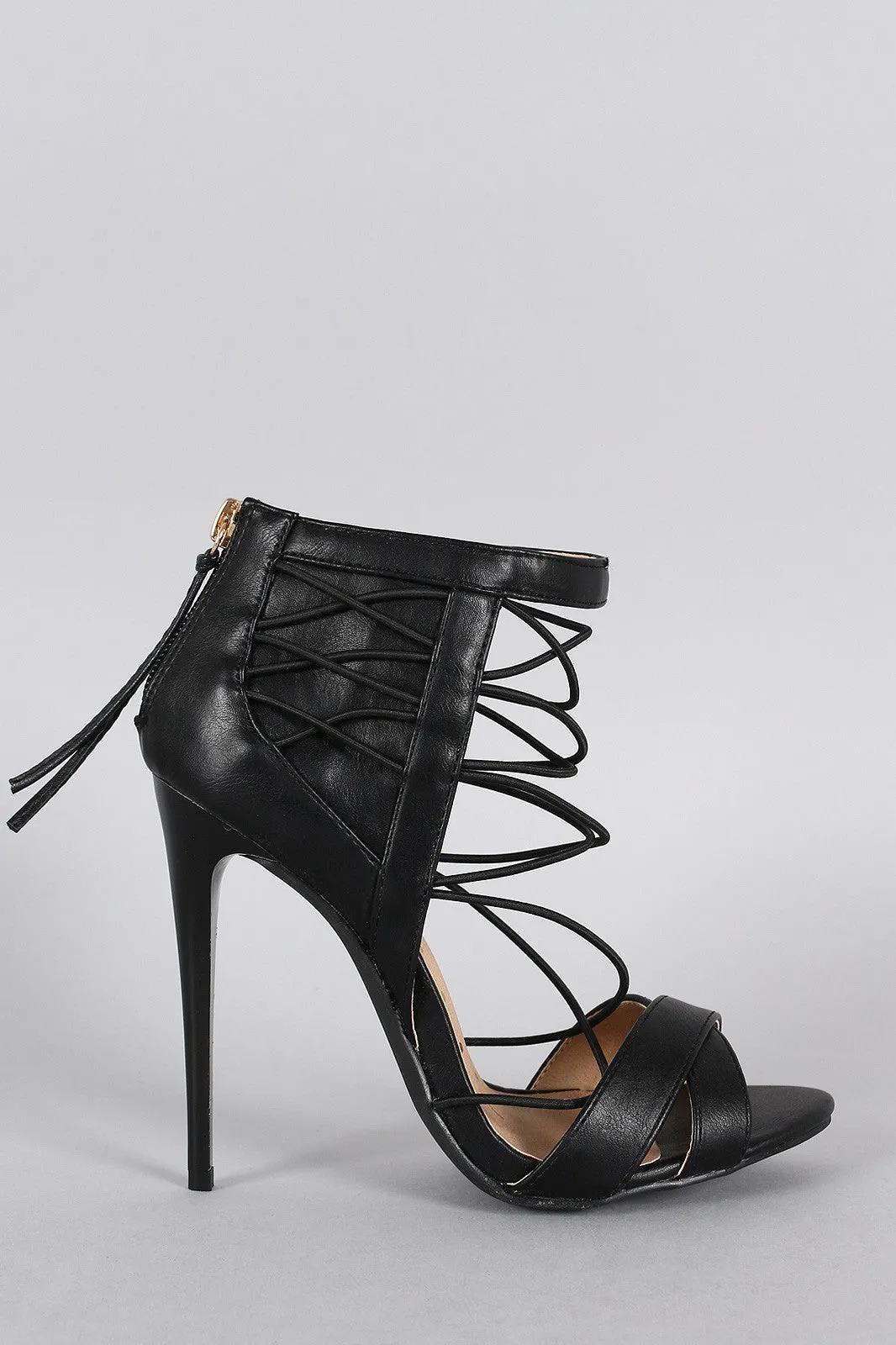 Strappy Elasticized Crisscross Peep Toe Stiletto Heel