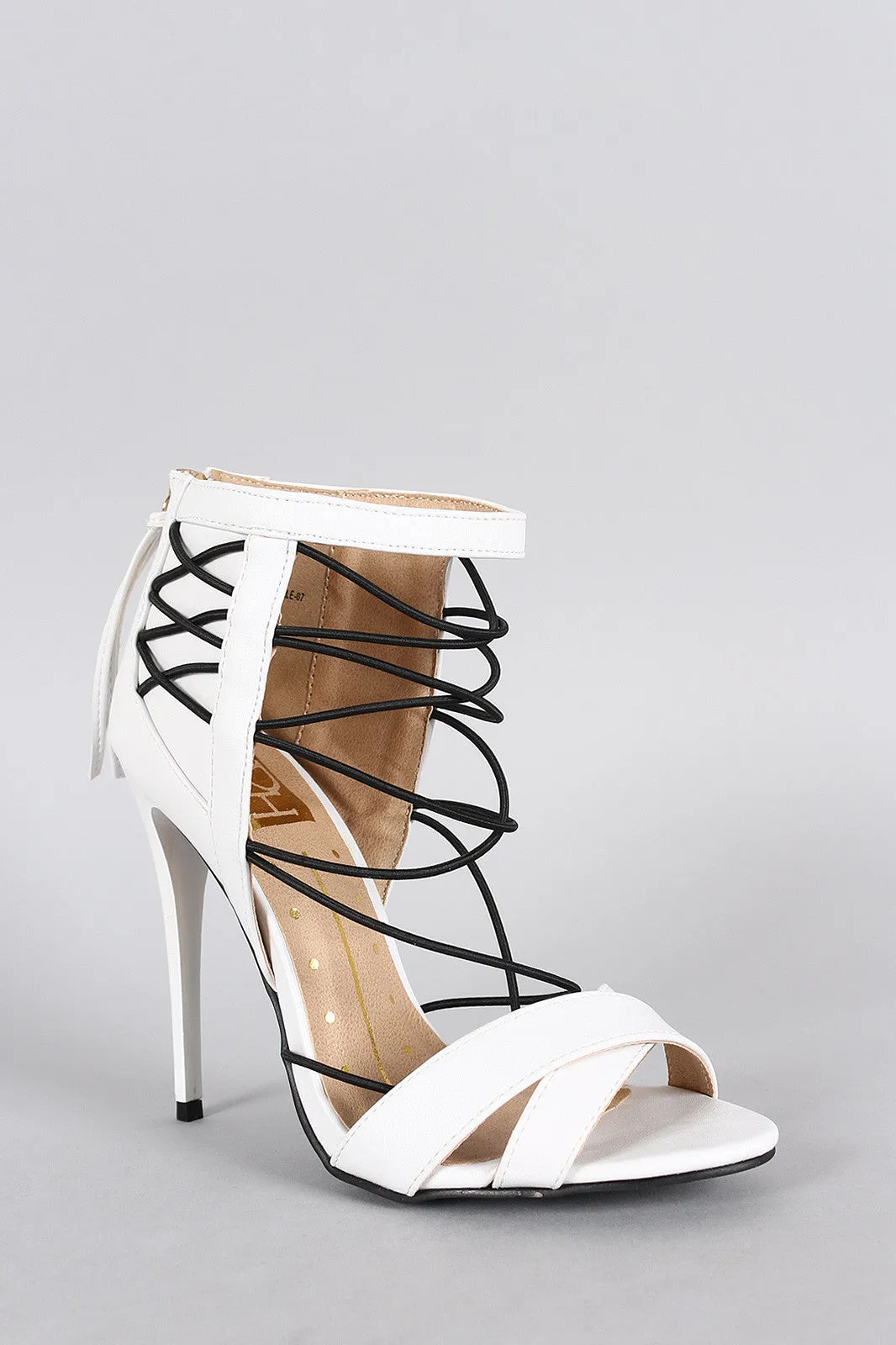 Strappy Elasticized Crisscross Peep Toe Stiletto Heel