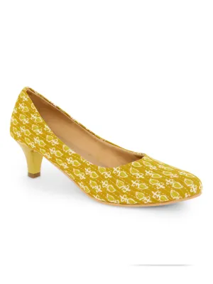 Subtle Yellow Block Print Kiiten Heels