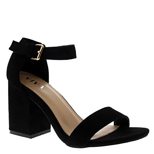 Suede Ankle Strap Wide Mid Block Heel