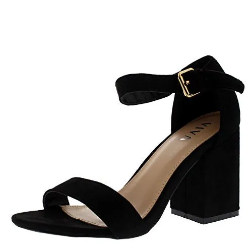 Suede Ankle Strap Wide Mid Block Heel