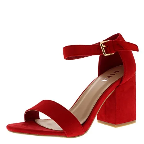 Suede Ankle Strap Wide Mid Block Heel