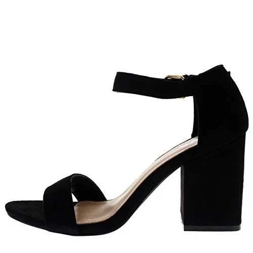 Suede Ankle Strap Wide Mid Block Heel