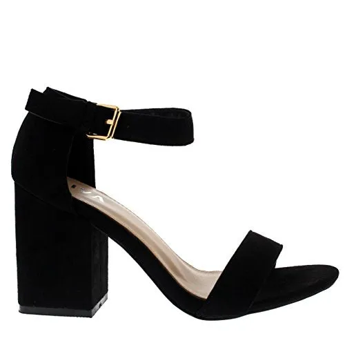 Suede Ankle Strap Wide Mid Block Heel