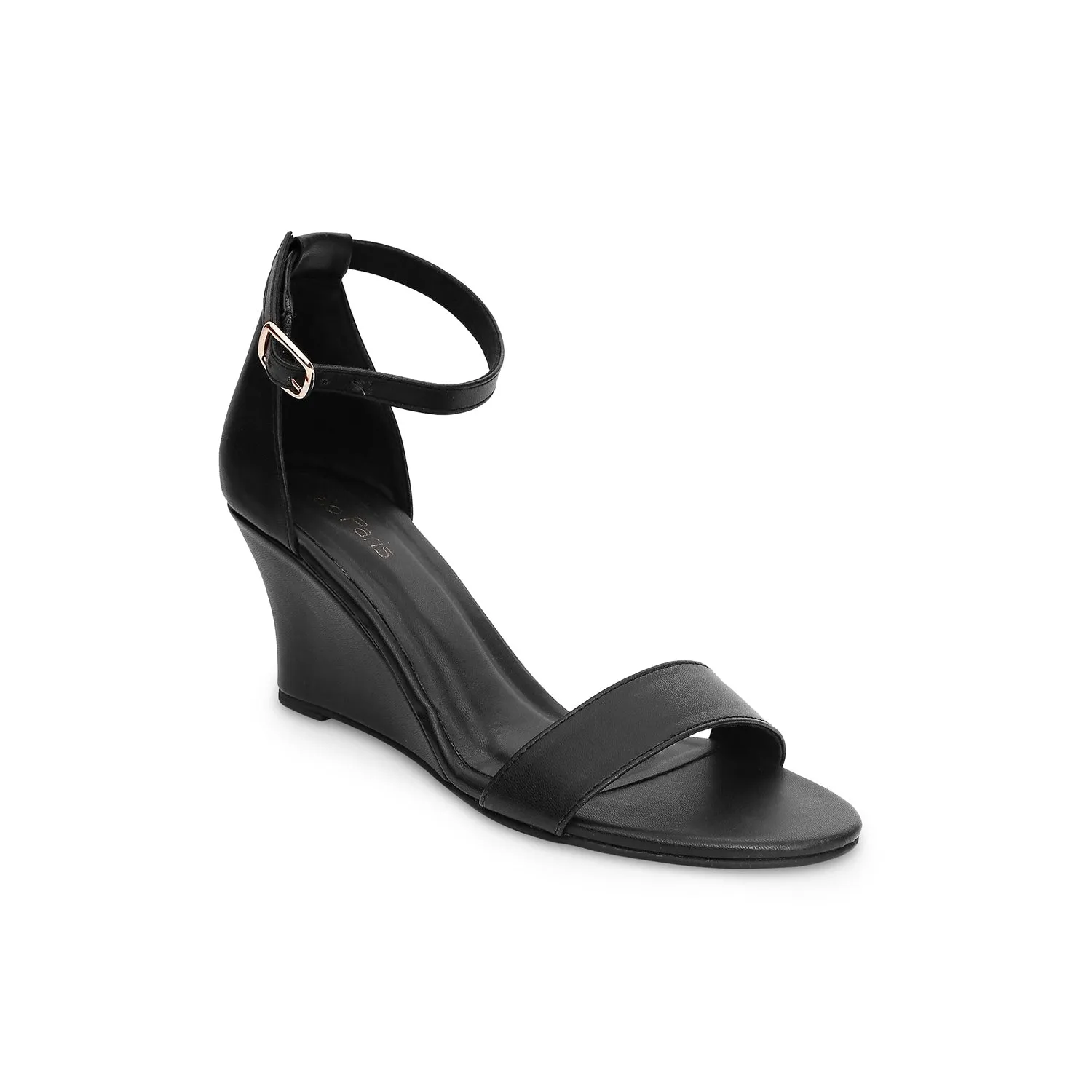 Tao Paris Gia 10011-03 Solid Black Buckle Closure Wedges