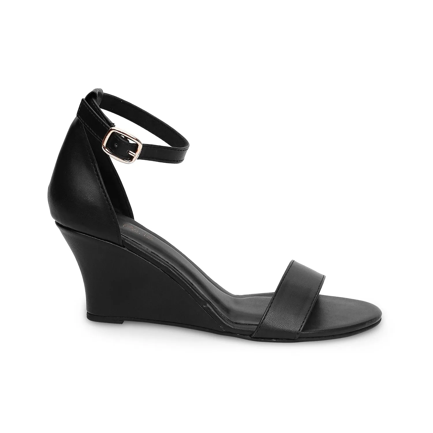 Tao Paris Gia 10011-03 Solid Black Buckle Closure Wedges