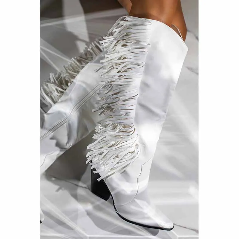 Tassel Cowboy Mid Calf Boots Women Western Cowgirl Boots