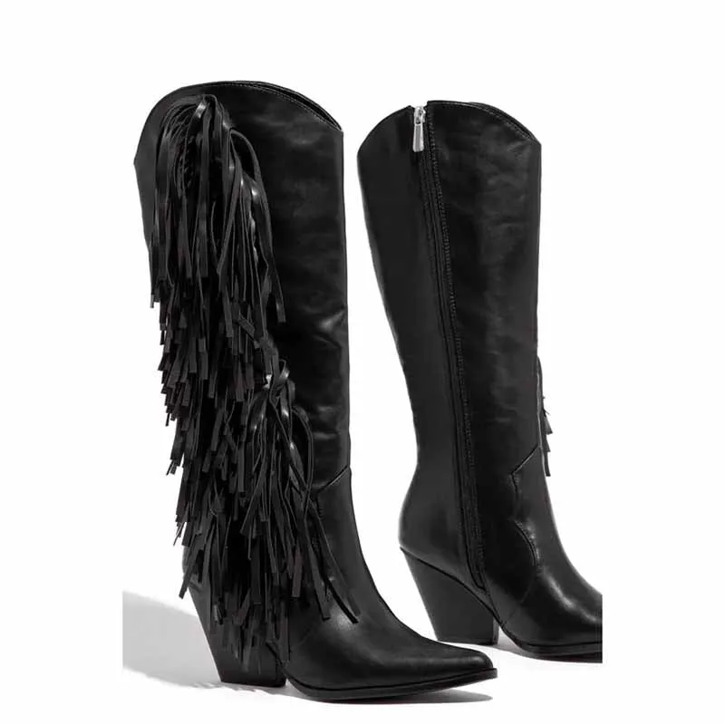 Tassel Cowboy Mid Calf Boots Women Western Cowgirl Boots