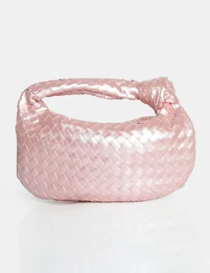 The Blame Baby Pink Pearlescent Woven PU Knot Detail Mini Grab Bag