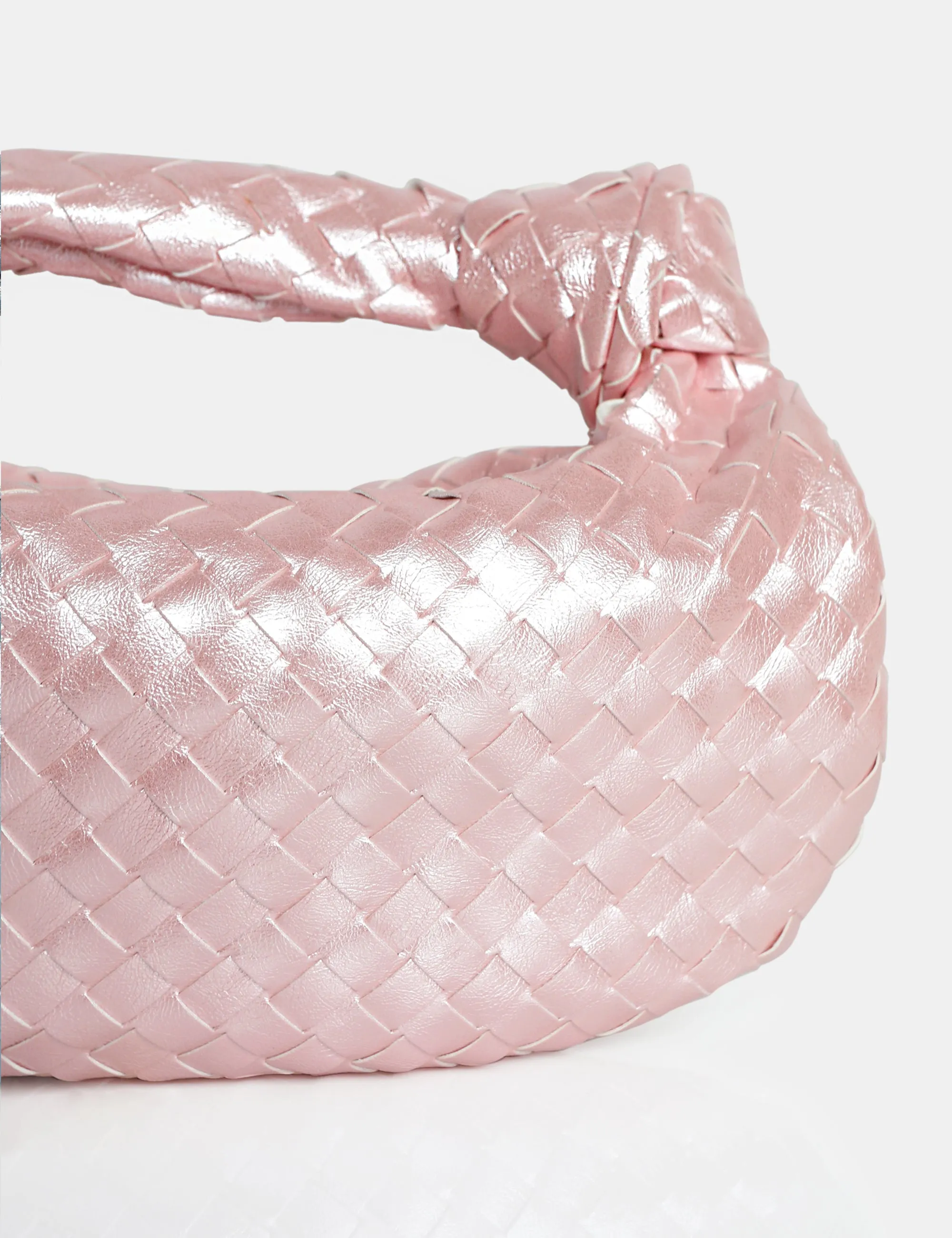 The Blame Baby Pink Pearlescent Woven PU Knot Detail Mini Grab Bag