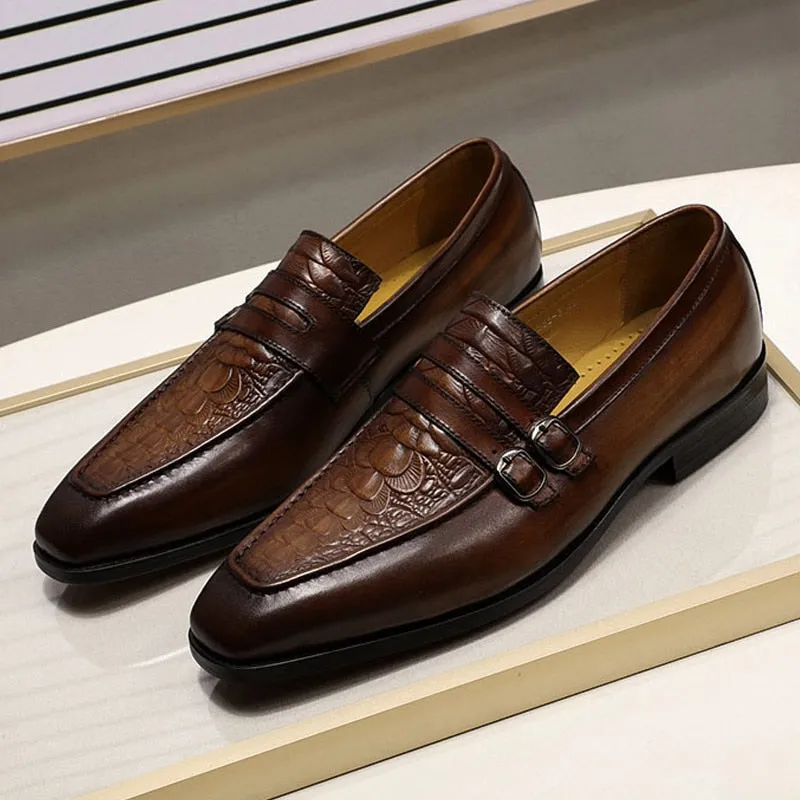 The Milanino 2 - Double Monkstrap Leather Loafers (Crocodile pattern)