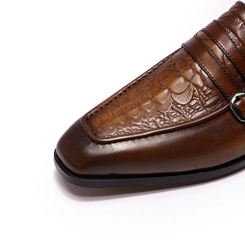 The Milanino 2 - Double Monkstrap Leather Loafers (Crocodile pattern)