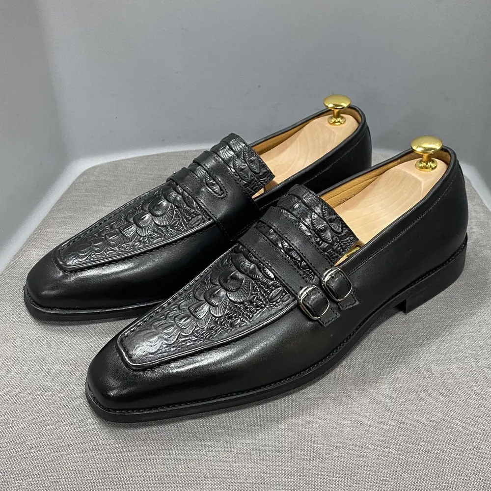 The Milanino 2 - Double Monkstrap Leather Loafers (Crocodile pattern)