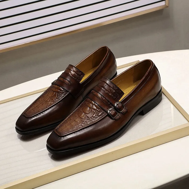 The Milanino 2 - Double Monkstrap Leather Loafers (Crocodile pattern)