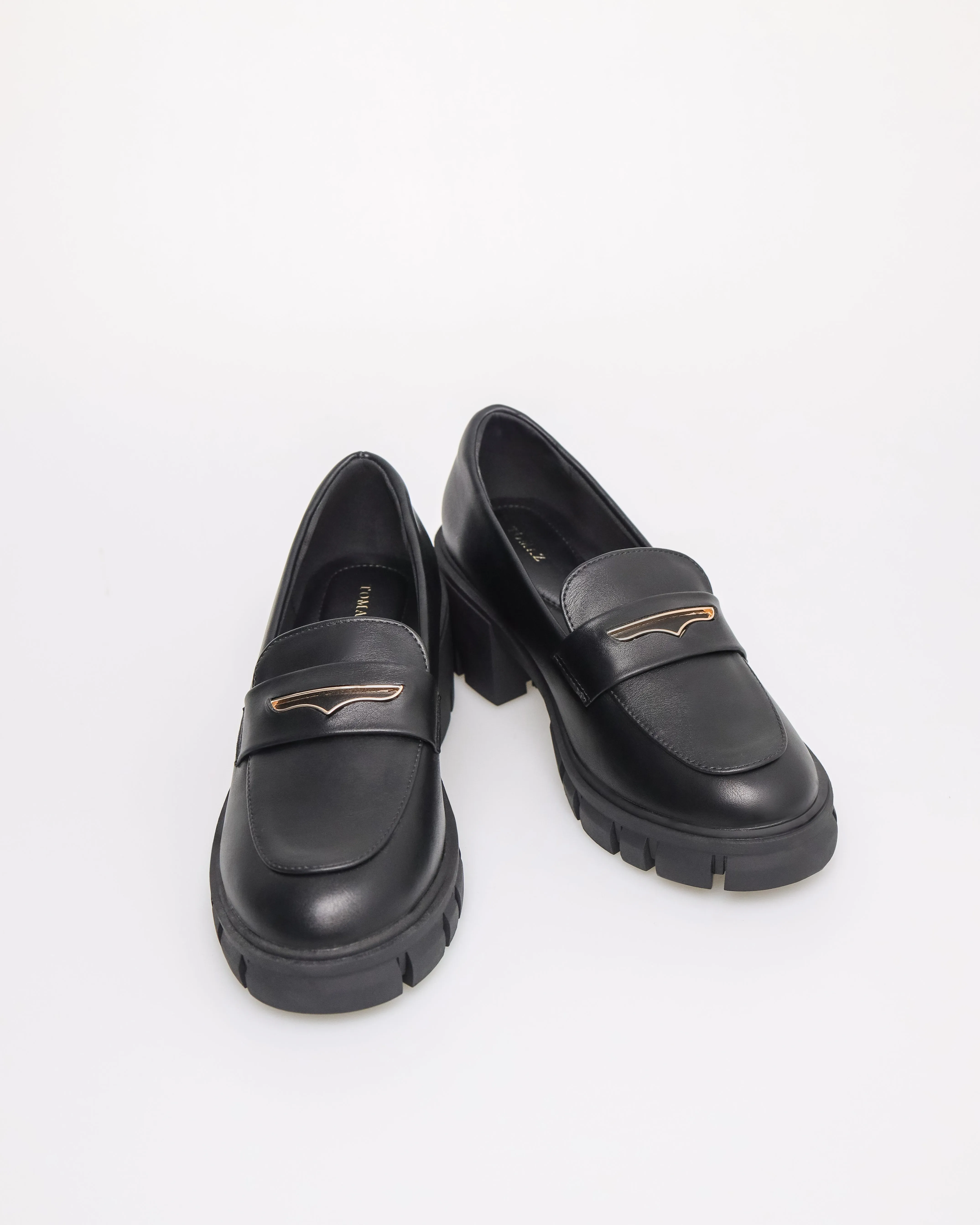 Tomaz NN373 Ladies Chunky Loafers Heels (Black)