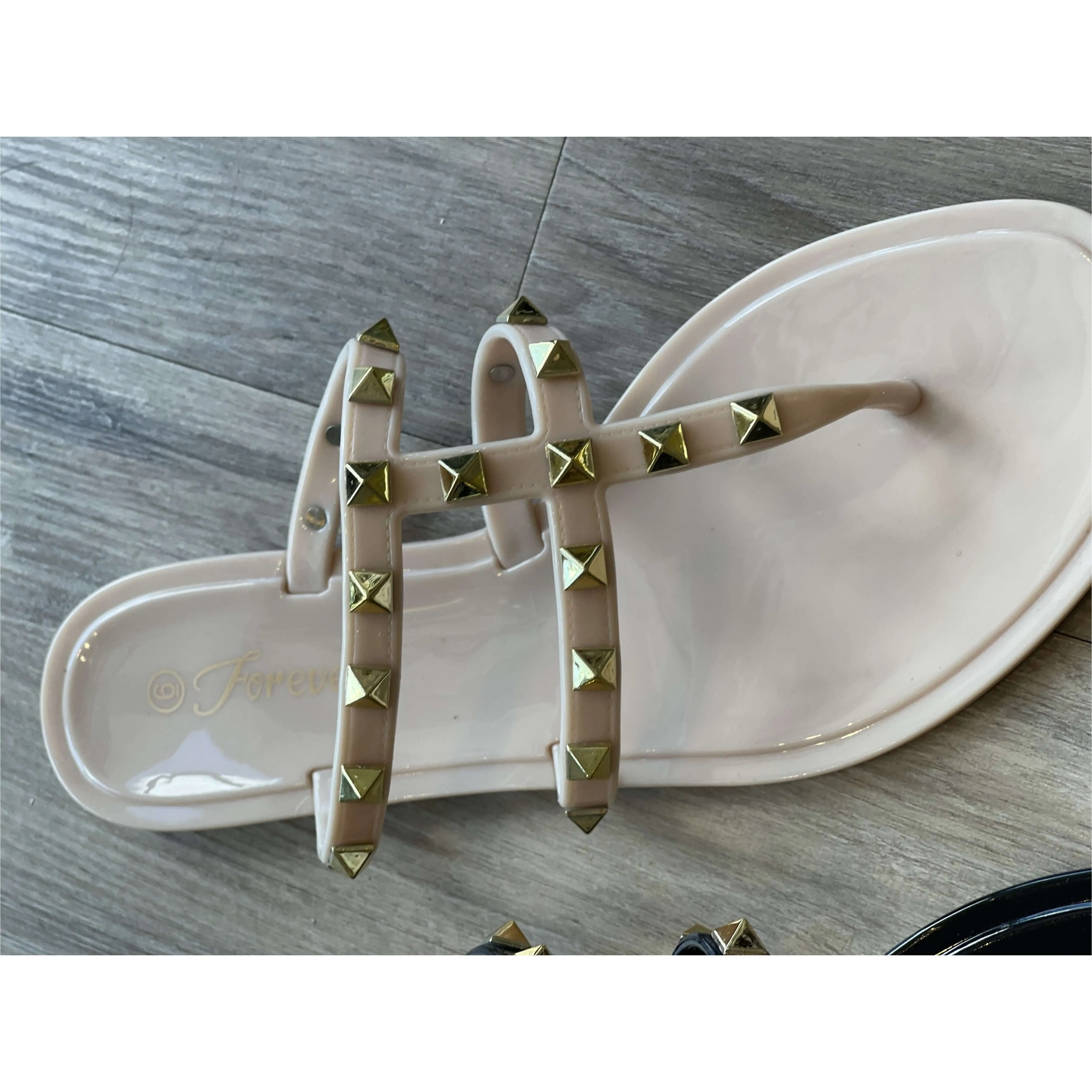 Two Strap Thong Studded Jelly Sandal