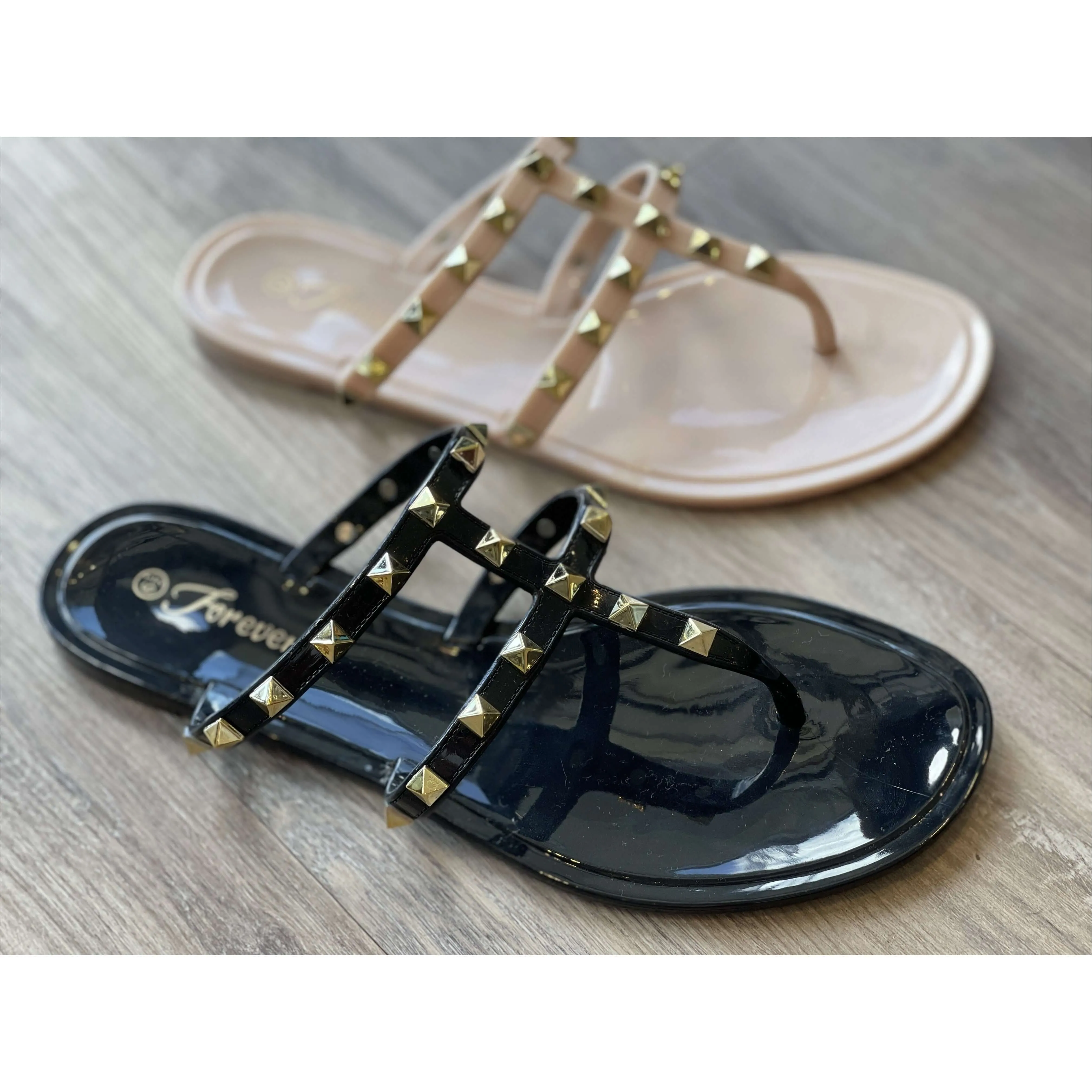 Two Strap Thong Studded Jelly Sandal