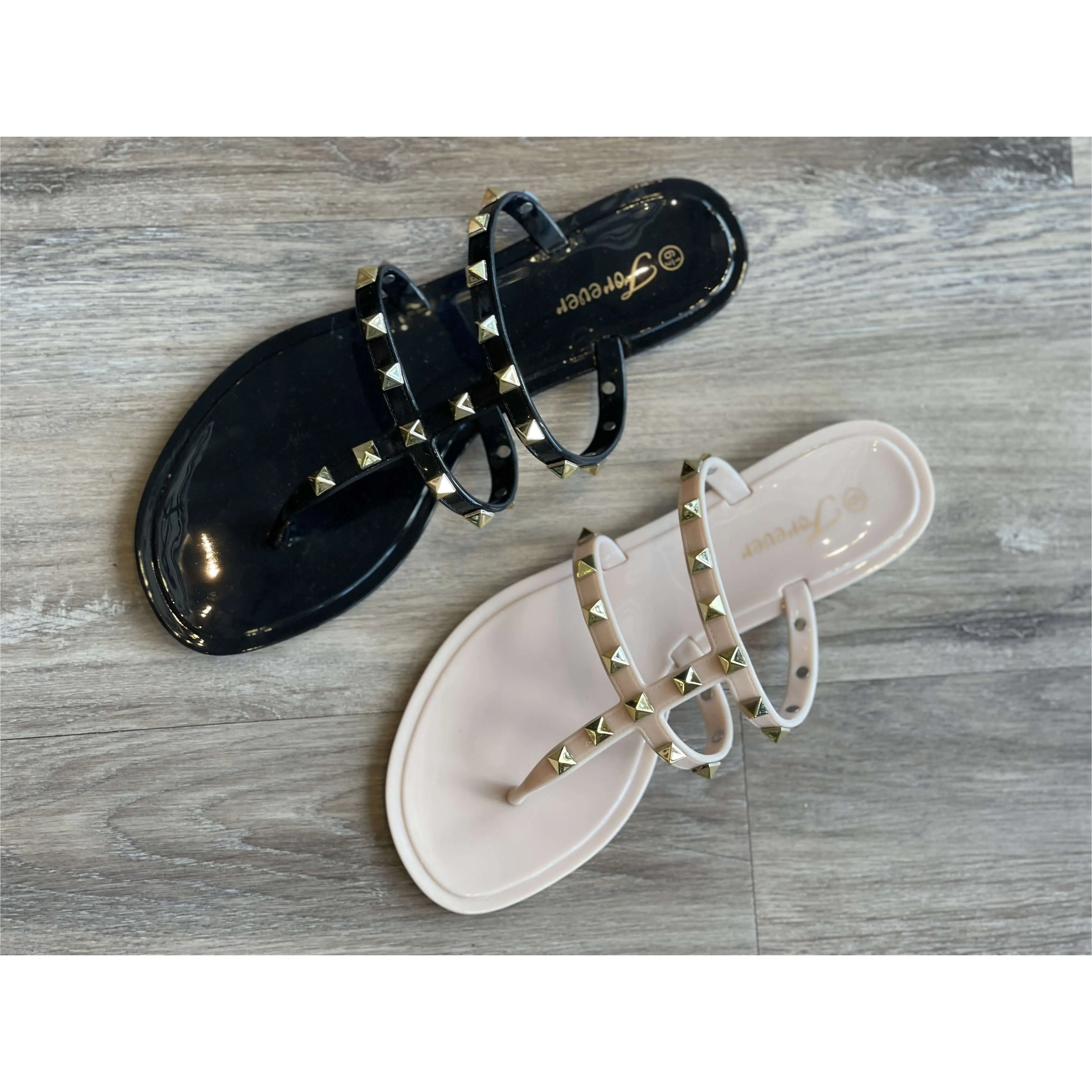 Two Strap Thong Studded Jelly Sandal