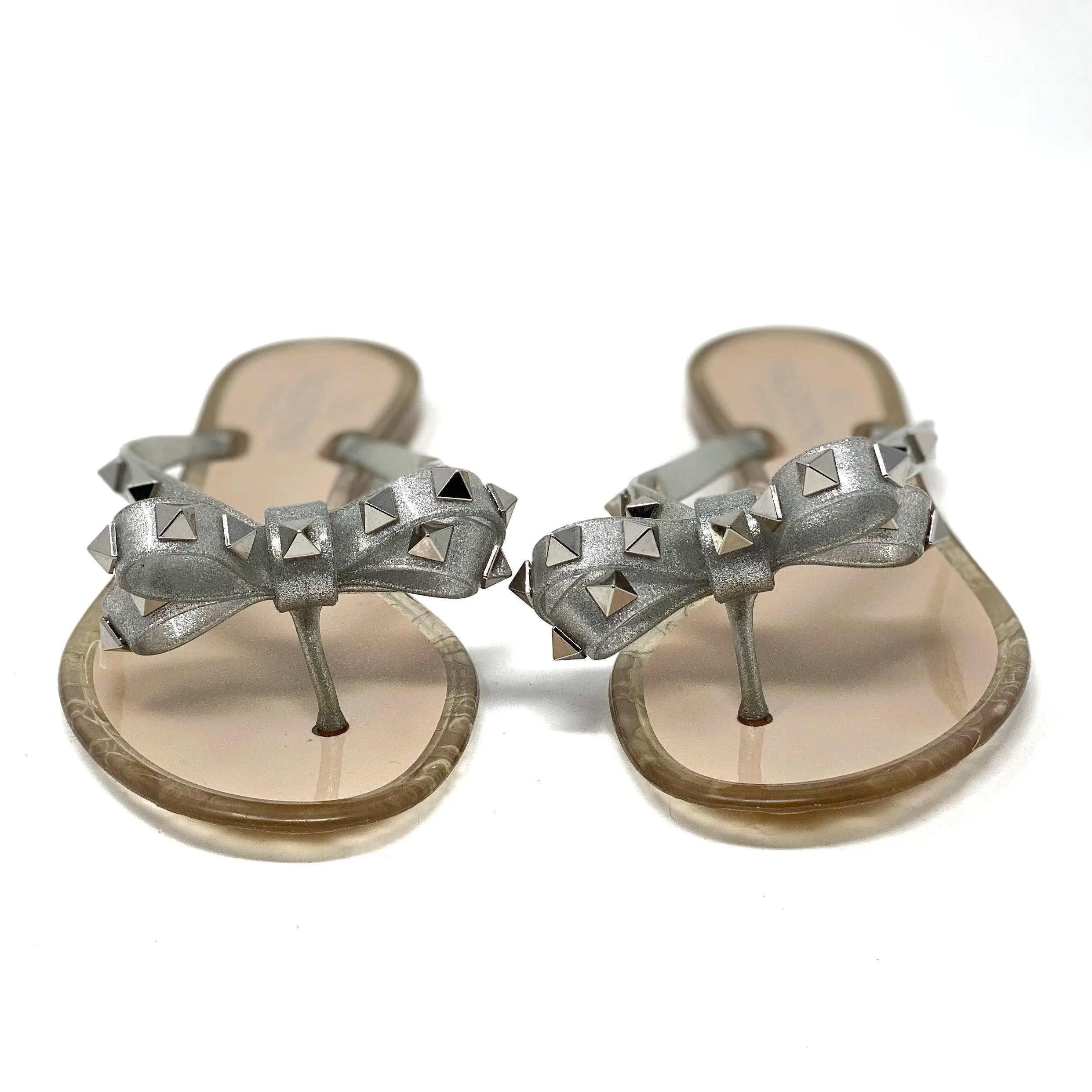 Valentino Silver Rockstud Jelly Sandals 36