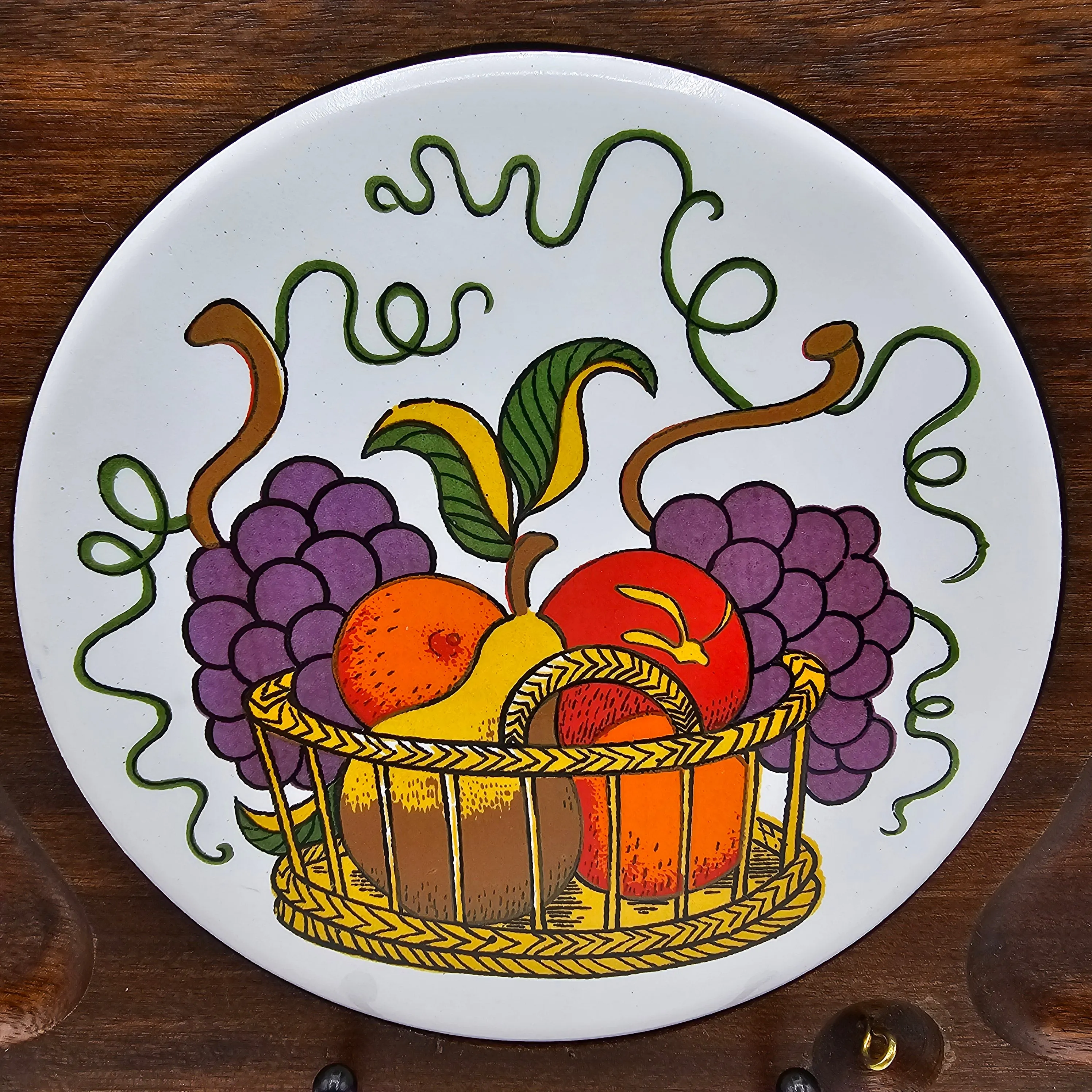 Vintage Wooden and Tile Cheese or Charcuterie Board with  Fruit Basket Design ~ Gail Craft Japan