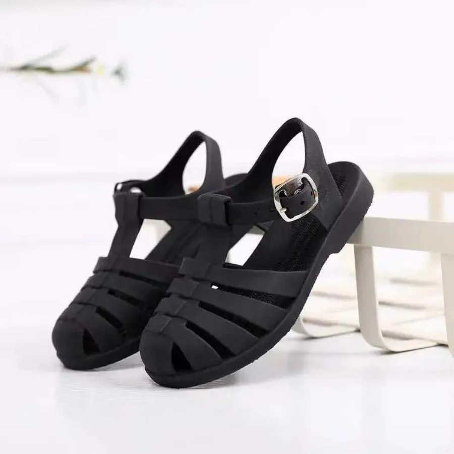 Waterproof Silicon Jelly Sandals - black