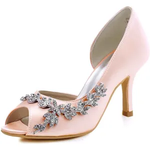 Wedding Heels Peep Toe Wedding Shoes for Bride Satin Prom Dress Pumps