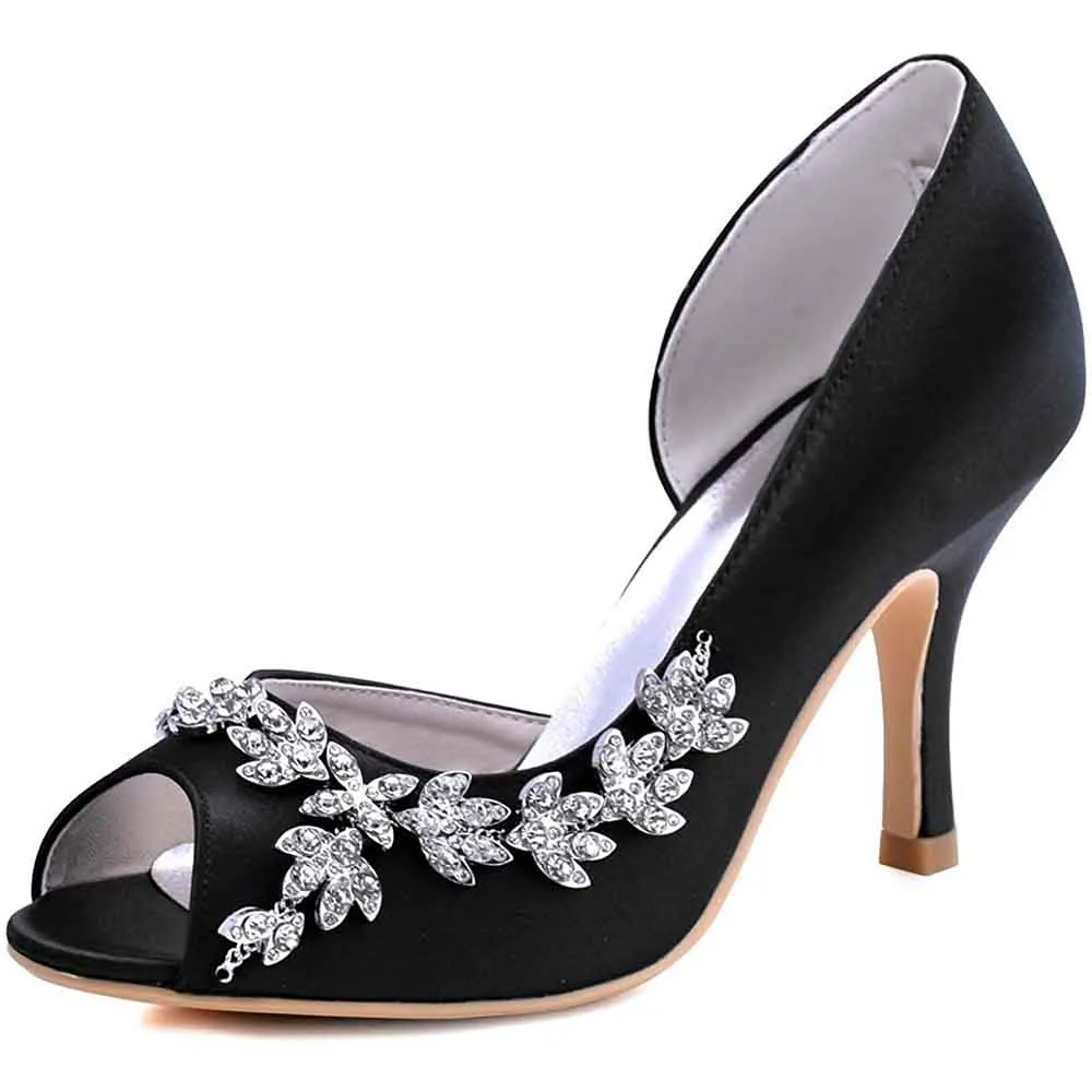 Wedding Heels Peep Toe Wedding Shoes for Bride Satin Prom Dress Pumps