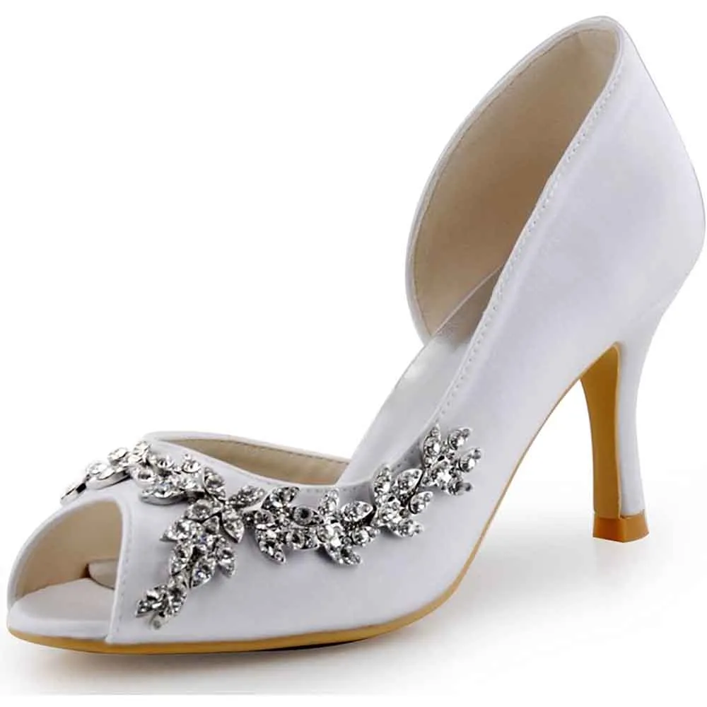 Wedding Heels Peep Toe Wedding Shoes for Bride Satin Prom Dress Pumps