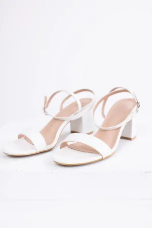 White Ankle Strap Block Heels