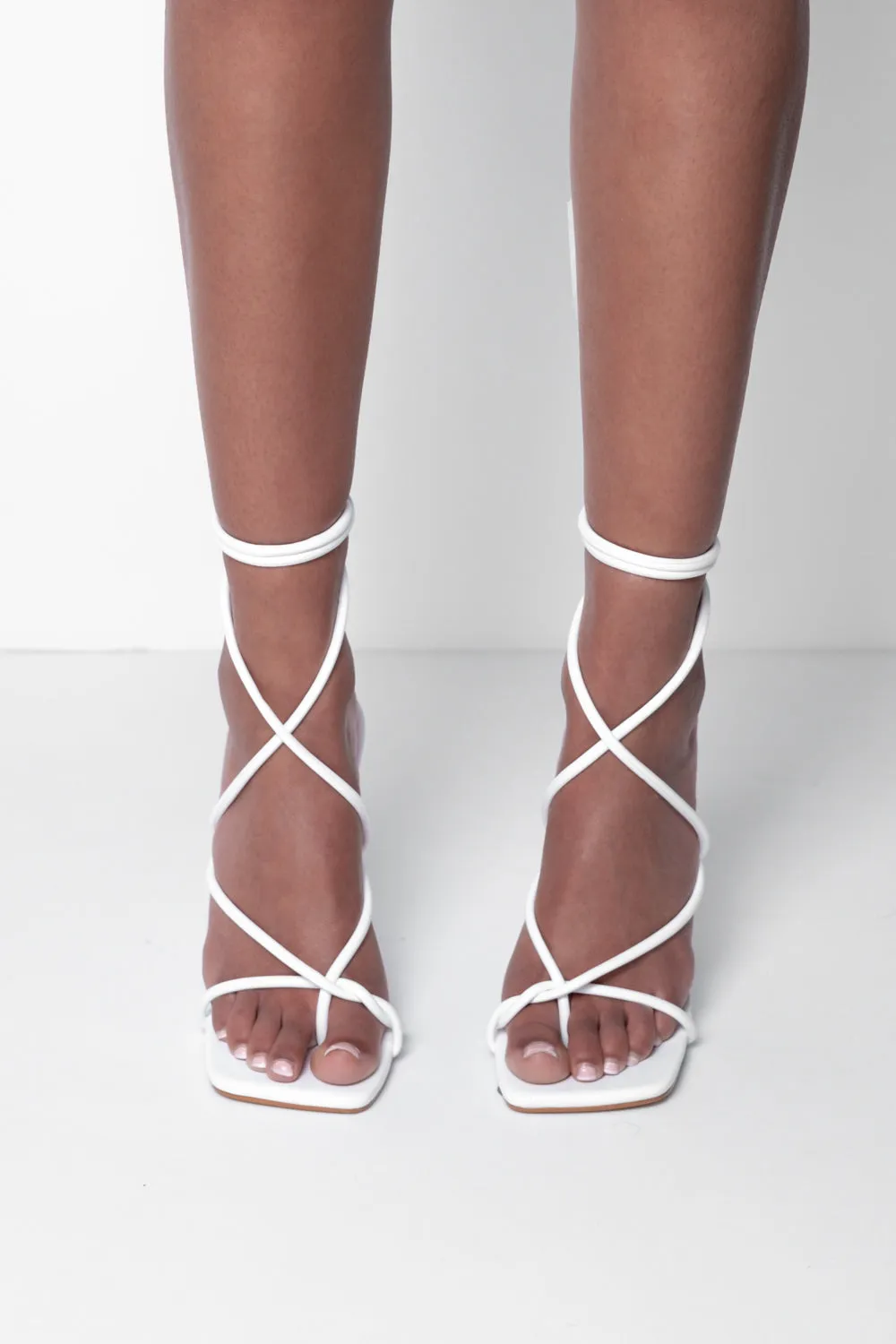 White Strappy Tie Leg High Heels