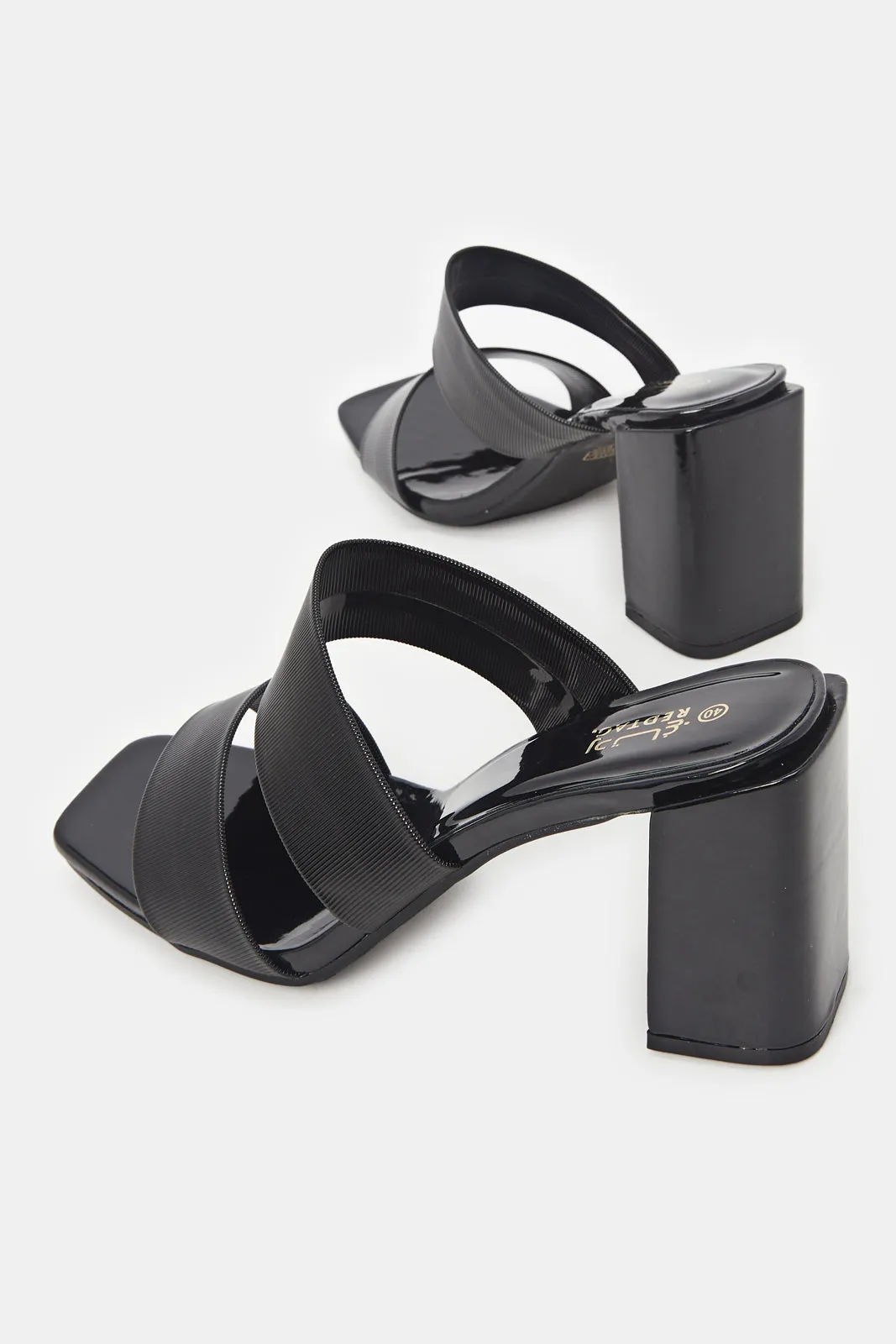 Women Black Strappy Block Heels