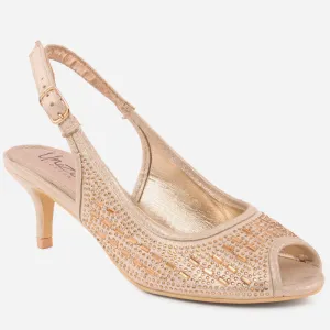 Women “CORA” Sequins Embellished  Shiny Peep Toe Stiletto Sling Back Heel Sandals