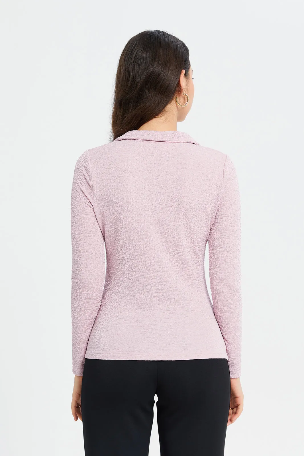 Women Mauve Front Ruched Jacquard Jersey Top