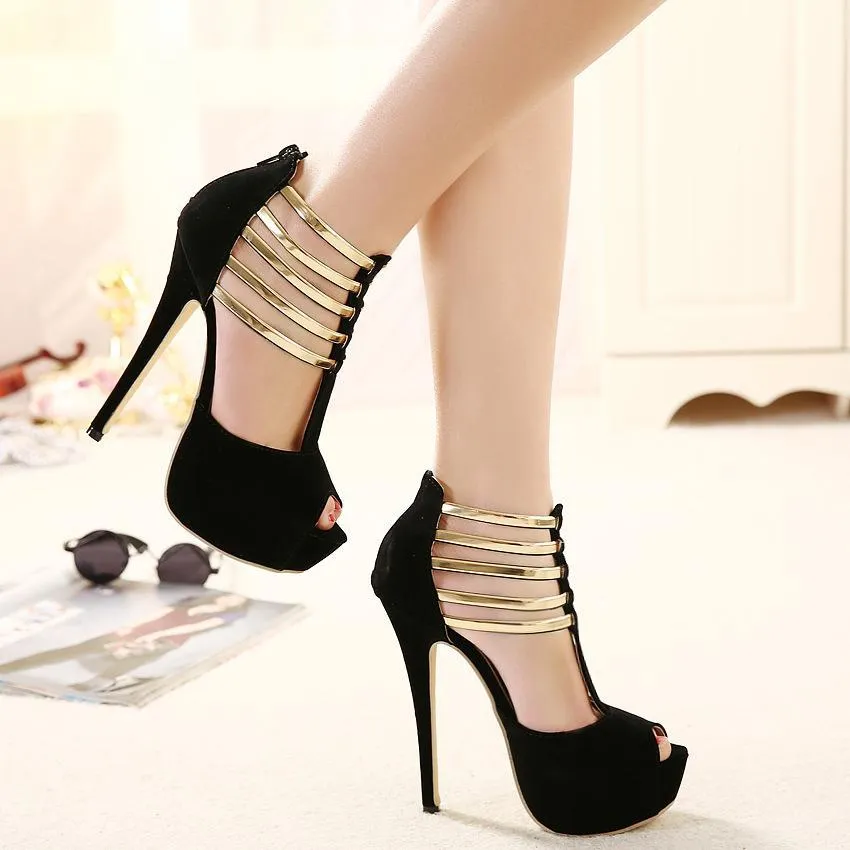 Women peep toe platform sequin strap stiletto prom heels