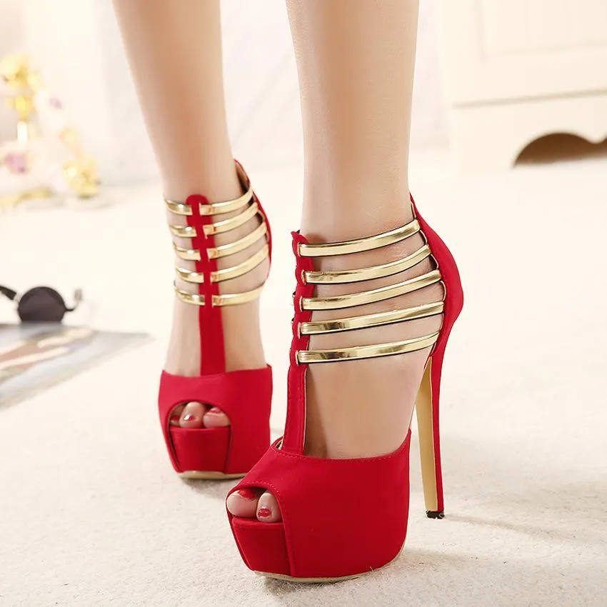 Women peep toe platform sequin strap stiletto prom heels