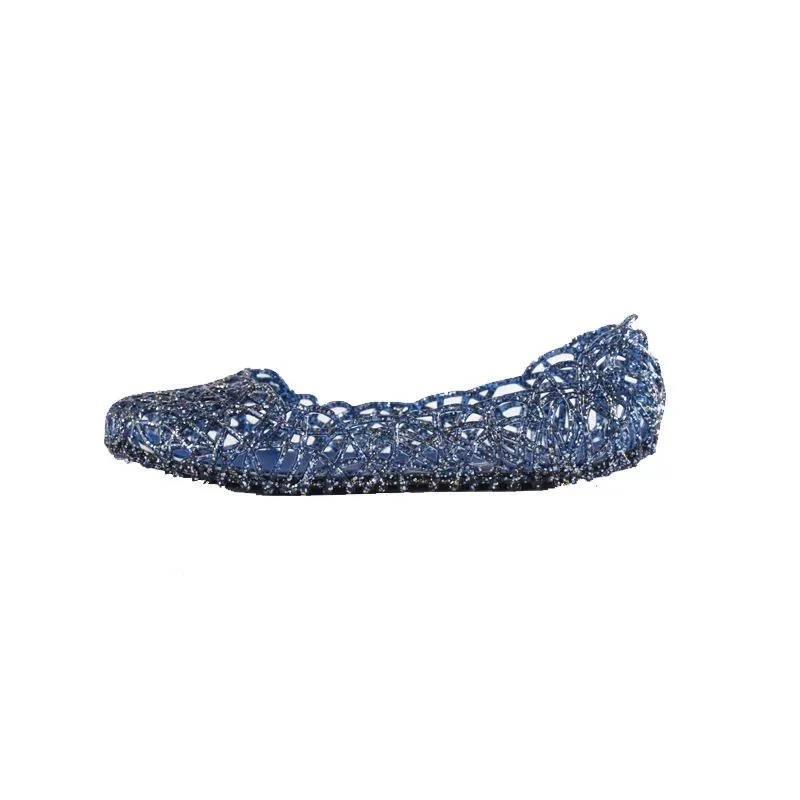 Women sparkly summer beach hollow flat slip on jelly sandals