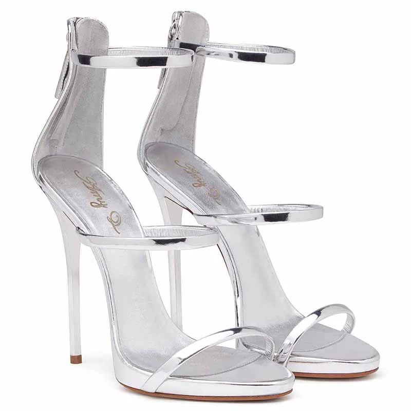 Women's Ankle Strap Stiletto Open Toe Sandals Sexy Triple Strappy High Heels