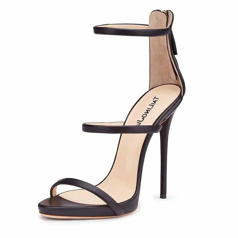 Women's Ankle Strap Stiletto Open Toe Sandals Sexy Triple Strappy High Heels