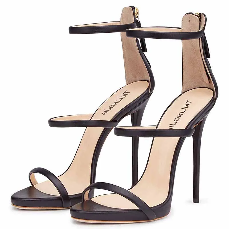 Women's Ankle Strap Stiletto Open Toe Sandals Sexy Triple Strappy High Heels