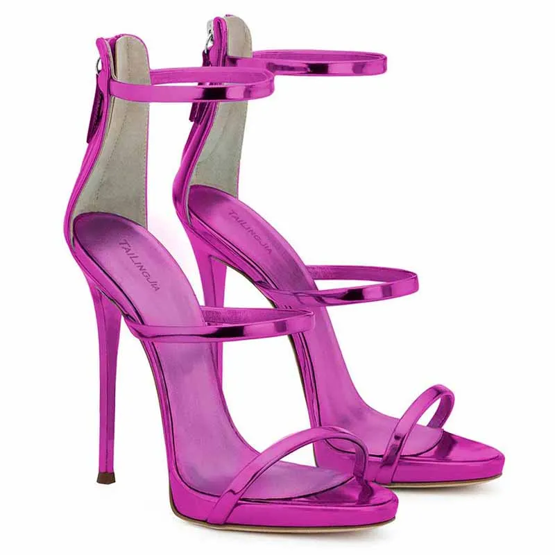 Women's Ankle Strap Stiletto Open Toe Sandals Sexy Triple Strappy High Heels