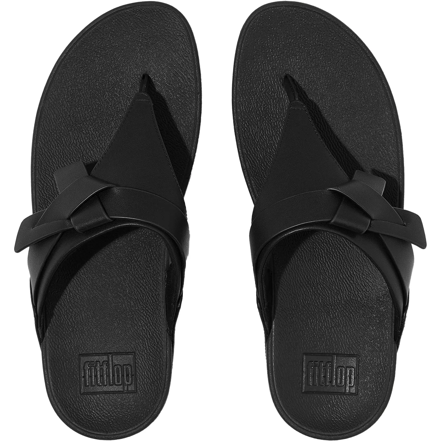 Women's FitFlop LuLu Folded Knot Toe Post Sandal Black Leather