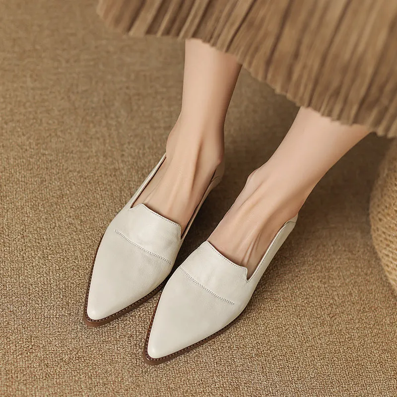 Women's Handmade Pointed Toe Block Heels Loafers Shoes