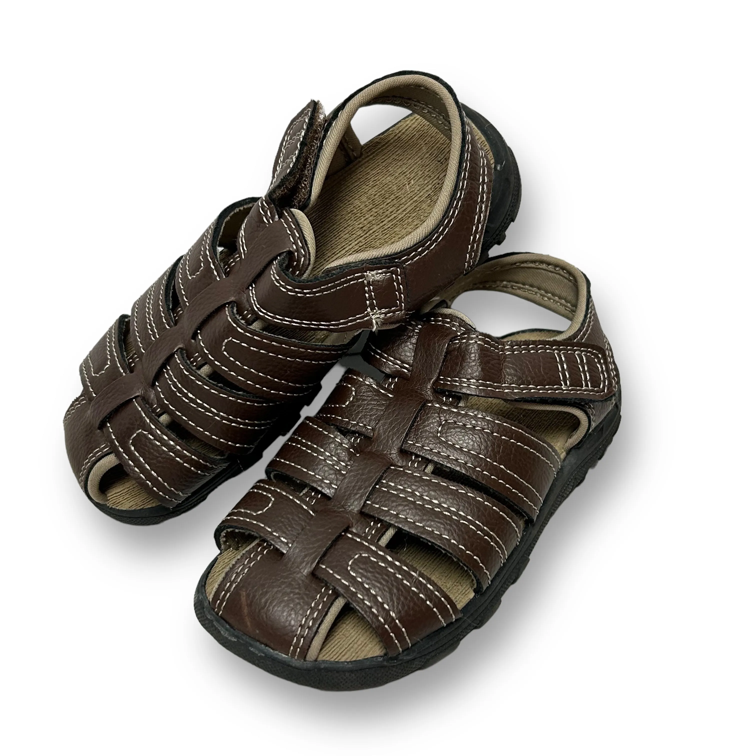 Wonder Nation Big Boy Size 10 Brown Faux Leather Easy-On Sandals