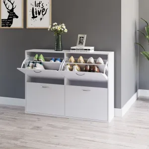 Wooden Modern Design 4 Drawer Shoes Cabinet Pull Down Shelf Storage Organiser - White