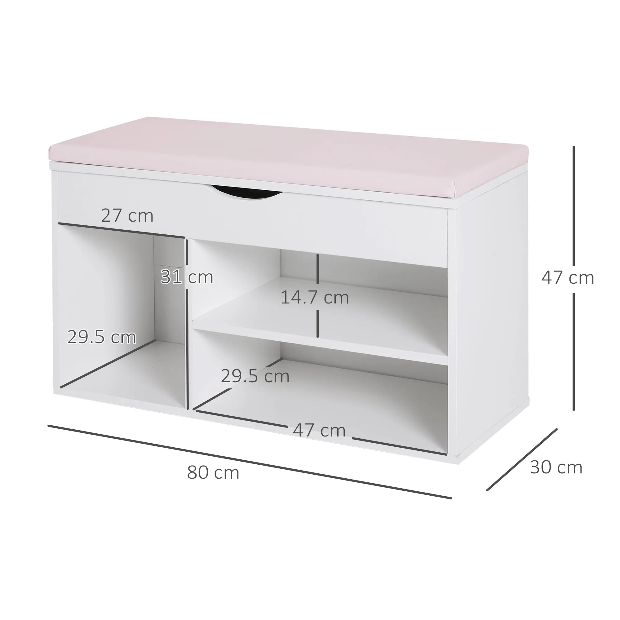 Wooden Shoes Rack Bench, Hidden Storage Padded Seat, Organiser Footwear Rack, Hallway, White, 80 x 30 x 47 cm