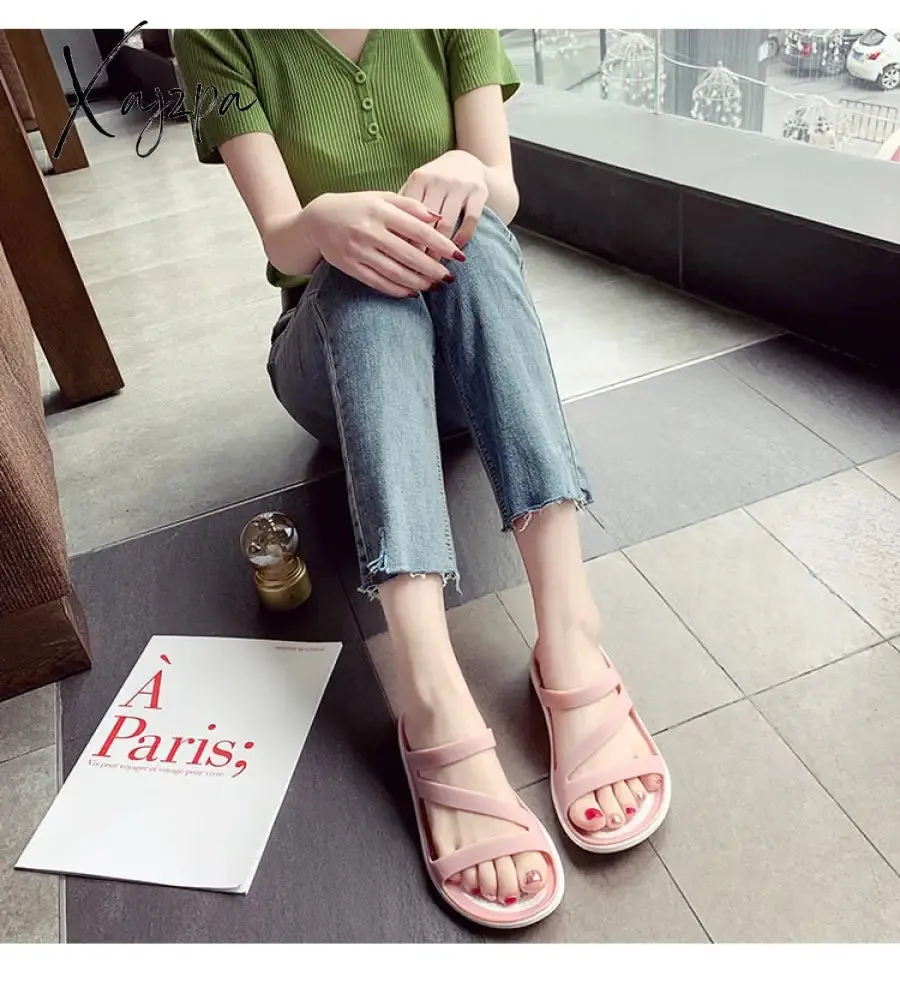 Xajzpa - Summer Thicken Sandals Slip on Woman Croc Anti-Skid Hole Jelly Shoes Flat Garden Beach Shoes House Slippers