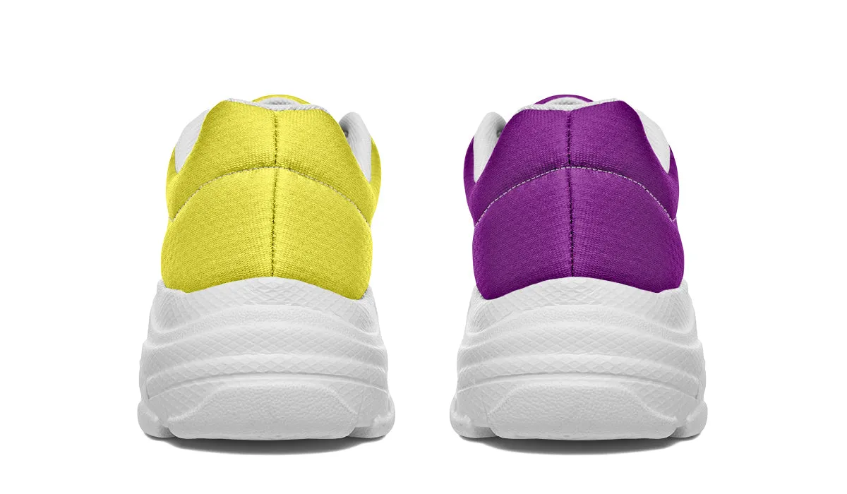 Yellow And Purple Mismatch Chunky Sneakers