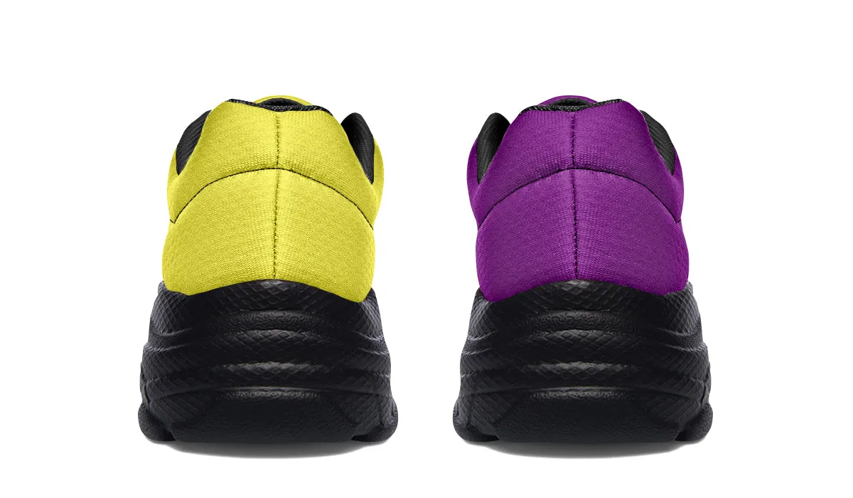 Yellow And Purple Mismatch Chunky Sneakers