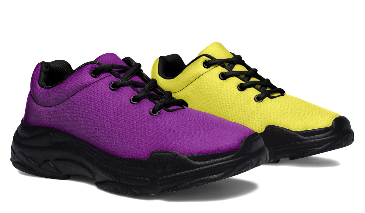 Yellow And Purple Mismatch Chunky Sneakers